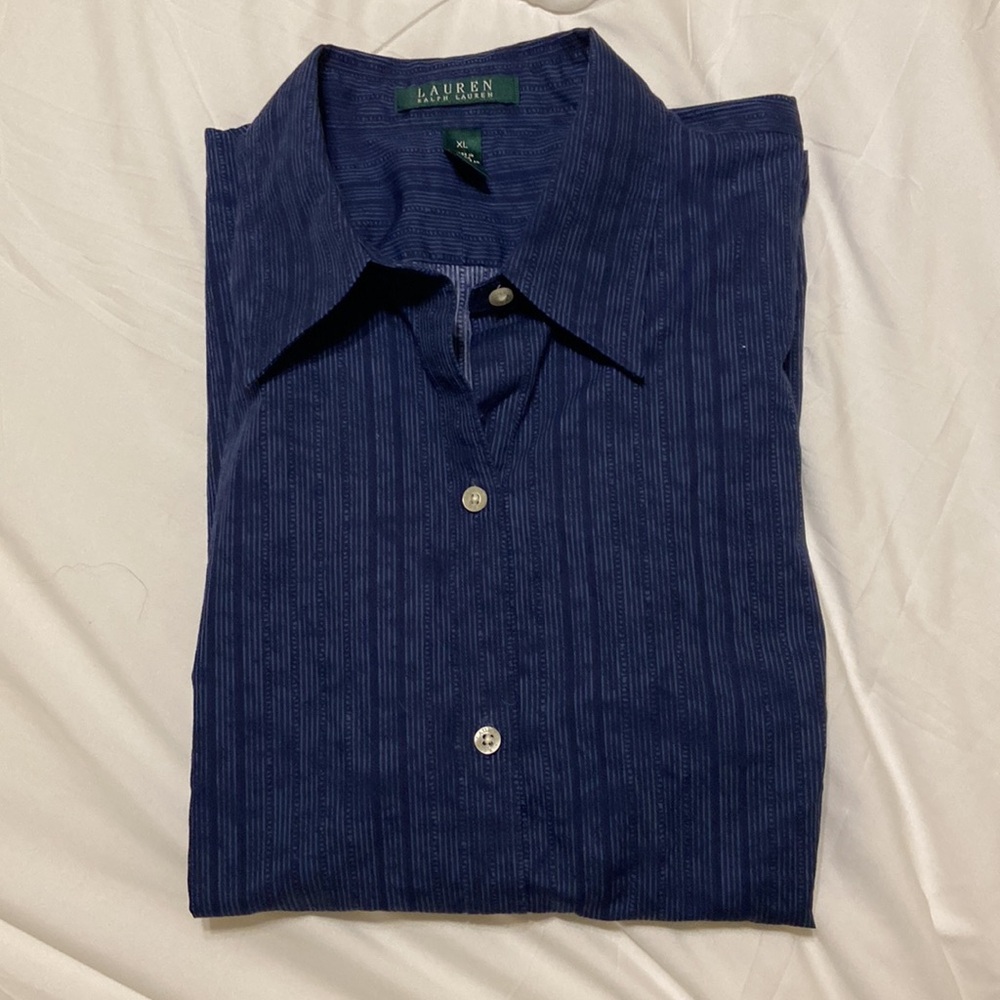 Ralph Lauren Blue Button Down Shirt XL Textured 3/4 Sleeve Classic Lightweight - Picture 10 of 10